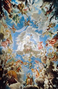 Apotheosis, Pamphilj House fresk av Francesco Cozza (1605-1682), Palazzo Doria Pamphilj, Rom, Italien