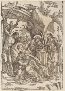 Den heliga familjen med Saint Sebastian och Saint Roch av Francesco Denanto