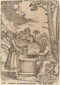 Kristus och Samariens kvinna av Francesco Denanto after Girolamo Pennacchi