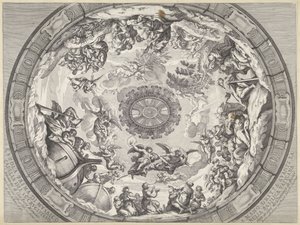 Kupoldekoration med Gamla testamentets figurer och änglar Cupola prima di musaico capella del SS.mo Crucifisso (...) (titel på objekt) Kupoldekorationer i Peterskyrkan (serietitel) av Francesco Faraone Aquila