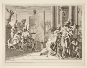 Apelles målning Campaspe, Alexander den stores älskarinna, en av en serie om åtta tryck (Varii Baccanali et istorie