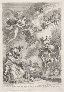 Saint Gregory the Great och Saint Hieronymus ber för själar i skärselden Molte Anime del Purgatorio portate dagli Angeli in Cielo per le pregiere di S. Gregorio I. Pontefice Romano (titel på objektet)