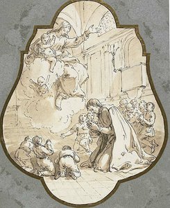 Jungfru Maria uppenbarar sig för Sankt Filippo Neri och hans elever av Francesco Fontebasso