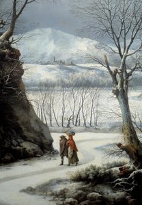 Par på vägen mitt i vintern. Målning av Francesco Foschi (? - 1805)