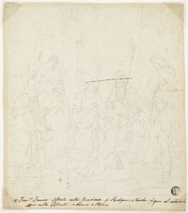 Tillbedjan av Kristusbarnet, med de heliga Josef, Franciskus av Assisi och Augustinus, i närvaro av Anton Galeazzo Bentivoglio och Alessandro Bentivoglio