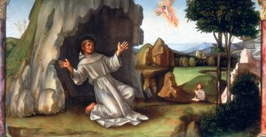 St Francis tar emot Stigmata, sent 1400-tidigt 1500-tal