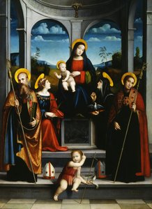 Jungfru och barn med de heliga Benedictus, Justina, Placidus och Scholastica, ca 1515