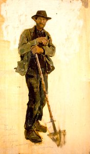 Dikesgrävare av Francesco Gioli (1846-1922), olja på panel, 39x22 cm