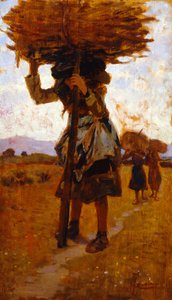 Kvinnliga skogshuggare från San Rossore (studie) av Francesco Gioli (1846-1922), olja på panel, 39x22 cm