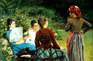 Fernanda Gioli och hennes vänner av Francesco Gioli (1846-1922), olja på duk, 45x68 cm