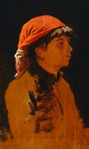 Röd halsduk av Francesco Gioli (1846-1922), olja på panel, 28x17 cm