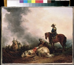 ""Efter slaget"" (Efter slaget) Allegori om krig, en krigare dödar. Målning av Francesco Giuseppe Casanova (1727-1802) Mikhail Kroshitsky Art Museum, Sevastopol (Sevastopol) Ukraina