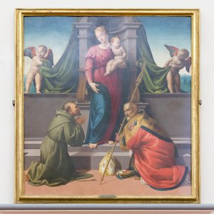 Madonna och barn med Saint Francis och Zenobius