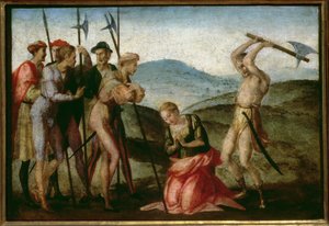 Ett kvinnligt helgons martyrskap (panel) av Francesco Granacci