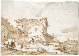 En Capriccio med en förstörd gotisk båge av Francesco Guardi