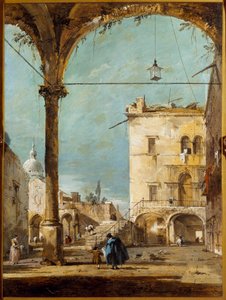 En portik i Venedig Målning av Francesco Guardi (1712-1793) 1700-talets Paris, Musée Jacquemart Andre av Francesco Guardi