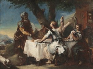 Abraham välkomnar de tre änglarna, 1750-talet. av Francesco Guardi