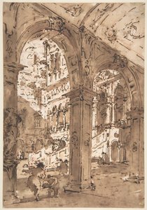 Arkitektoniskt capriccio: en palatsgård av Francesco Guardi