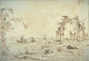 Capriccio med en squall på lagunen av Francesco Guardi