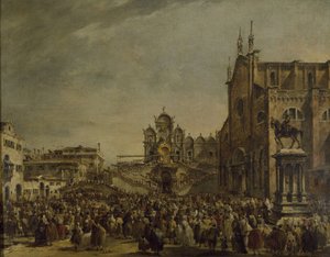 Påven Pius VI välsignar folkmassan på Campo SS. Giovanni och Paolo, 1700-talet av Francesco Guardi