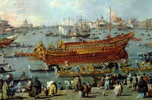 "Bucentaurens" avgång mot Venedigs lido på Kristi himmelsfärdsdag, detalj av båten, 1766-70