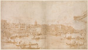 Canal Grande ovanför Rialto (recto); En präst som firar mässa och den helige Vincent Ferrer som predikar (verso) av Francesco Guardi