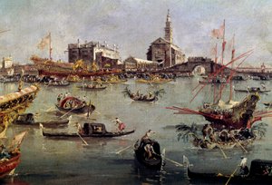 Dogen på Bucentaurus (Bucentoro) i San Nicolo från Lido till Venedig, Kristi himmelsfärdsmålning av Francesco Guardi (1712-1793) 1700-talets Paris, Louvren. av Francesco Guardi