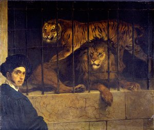 Självporträtt med tiger och lejon av Francesco Hayez