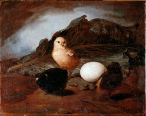 Kycklingar (kycklingar) Målning av Francesco Inganni (1793-1873) 1862 Dim 25,6x33,2 cm Genes, Galleria d