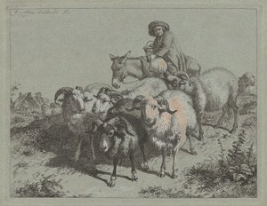 Pojke på en åsna som driver en flock av Francesco Londonio
