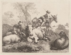 Pojke på en åsna som vakar över en grupp djur, 1763. av Francesco Londonio