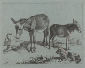 Åsnan med sitt föl, en hund och en bondeman, 17621763. av Francesco Londonio