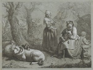 Tre herdinnor med får Shepherd-scener (serietitel) av Francesco Londonio