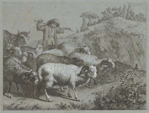 Herde med baggar, getter och ko Shepherd Scenes (serietitel) av Francesco Londonio