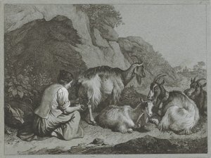 Herdinna med flock getter Shepherd-scener (serietitel) av Francesco Londonio