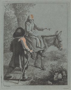 Bondekvinna som sitter på en åsna och en bondman av Francesco Londonio