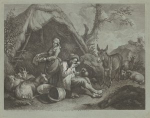 Sittande gammal man och kvinna med en korg med ägg, 17591782. av Francesco Londonio