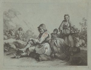Sittande herde och en bondkvinna med en korg av Francesco Londonio