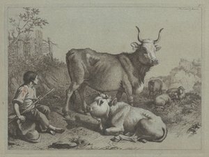 Sittande herde med en tjur och tjur av Francesco Londonio