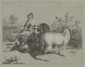 Sittande herdinna med tre baggar, 1762. av Francesco Londonio