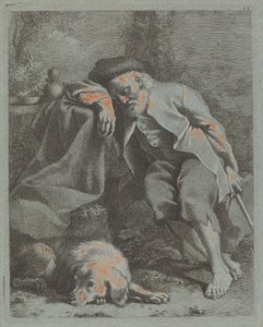 Sovande gammal man med hund, 1759. av Francesco Londonio