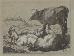 Stående oxe, två får och en get, ca. 1762. av Francesco Londonio