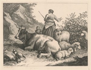 Stående herdinna med ett barn, efter 1776. av Francesco Londonio