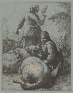 Kvinna Spinner och en herde med flock av Francesco Londonio