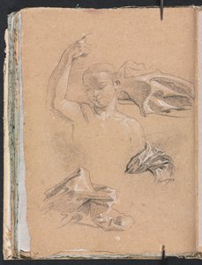 Verona Skissbok: Figur med upphöjd högerarm och draperistudier (sida 68) av Francesco Lorenzi