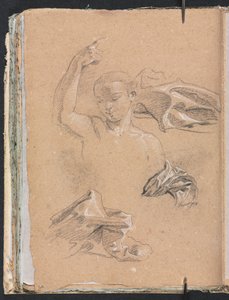 Verona Skissbok: Figur med upphöjd höger arm och draperistudier sida 68, 1760. av Francesco Lorenzi