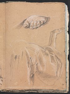 Verona Skissbok: Studie av en vänster fot och draperistudie med höger arm sida 79, 1760. av Francesco Lorenzi