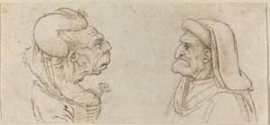 Två groteska huvuden av Francesco Melzi after Leonardo da Vinci