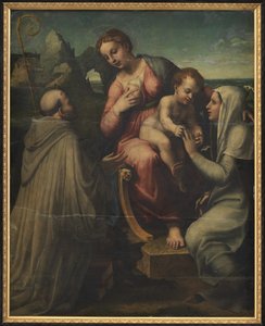 Madonnan och barnet med heliga av Francesco Menzocchi