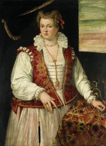Porträtt av en kvinna med en ekorre av Francesco Montemezzano (attributed to)
